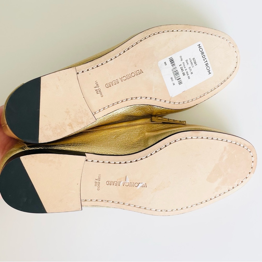 Veronica Beard SIZE 7.5 Penny metallic leather gold loafers - Picture 6 of 7